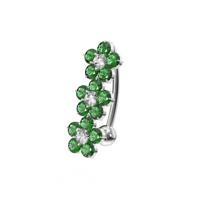 925 Sterling Silver Jewelled Flower Design Non- Moving Belly Ring