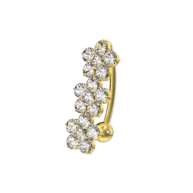 925 Sterling Silver Jewelled Flower Design Non- Moving Belly Ring