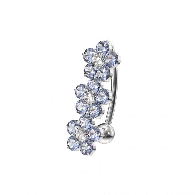 925 Sterling Silver Jewelled Flower Design Non- Moving Belly Ring