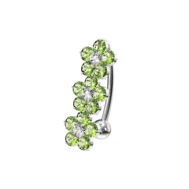 925 Sterling Silver Jewelled Flower Design Non- Moving Belly Ring