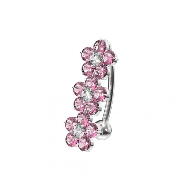 925 Sterling Silver Jewelled Flower Design Non- Moving Belly Ring