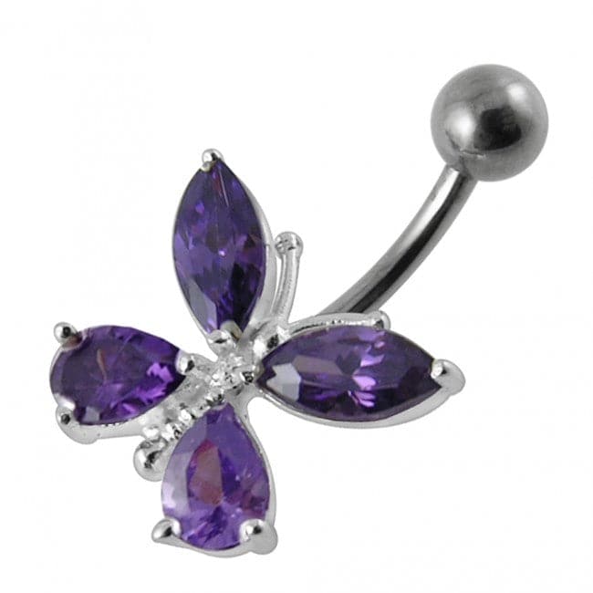 925 Sterling Silver Fancy Jewelled Butterfly Navel Ring