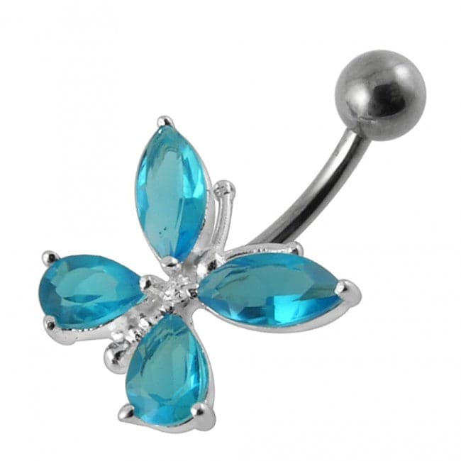 925 Sterling Silver Fancy Jewelled Butterfly Navel Ring