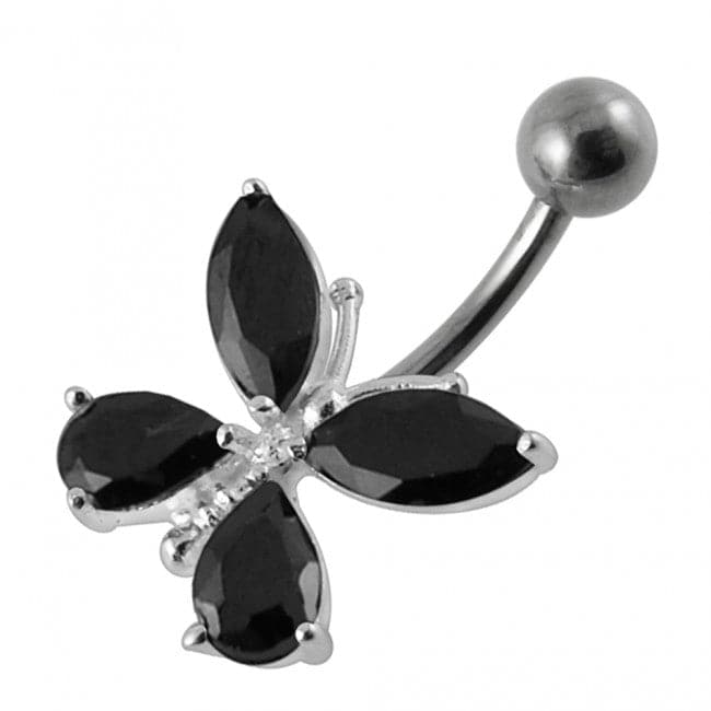 925 Sterling Silver Fancy Jewelled Butterfly Navel Ring