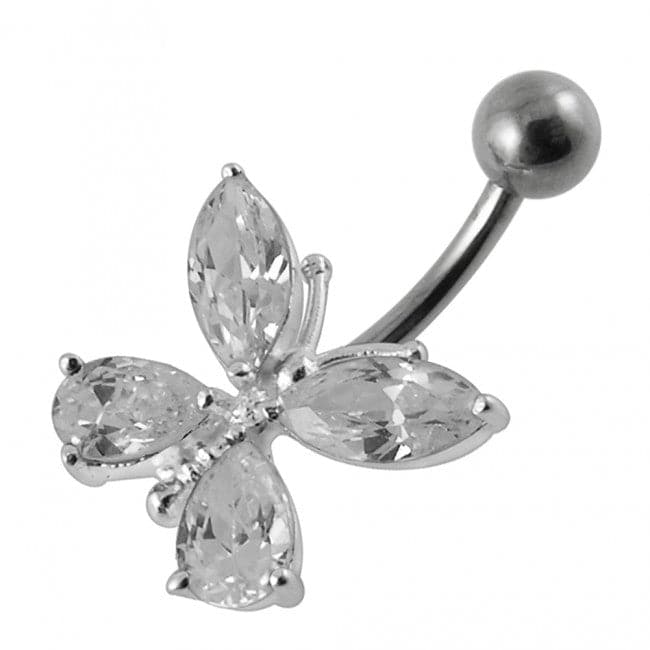 925 Sterling Silver Fancy Jewelled Butterfly Navel Ring