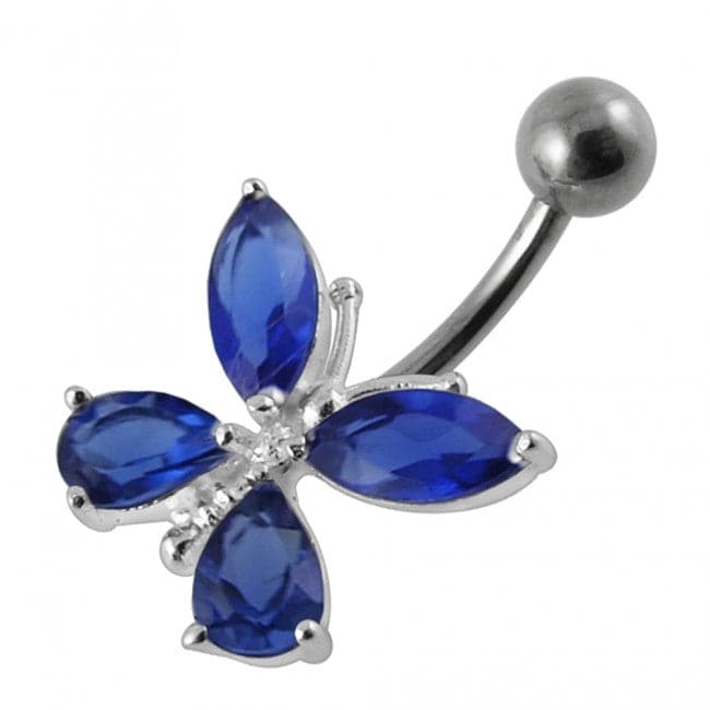 925 Sterling Silver Fancy Jewelled Butterfly Navel Ring