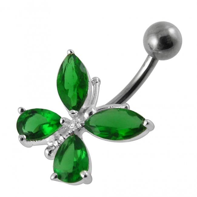 925 Sterling Silver Fancy Jewelled Butterfly Navel Ring