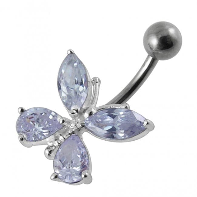 925 Sterling Silver Fancy Jewelled Butterfly Navel Ring
