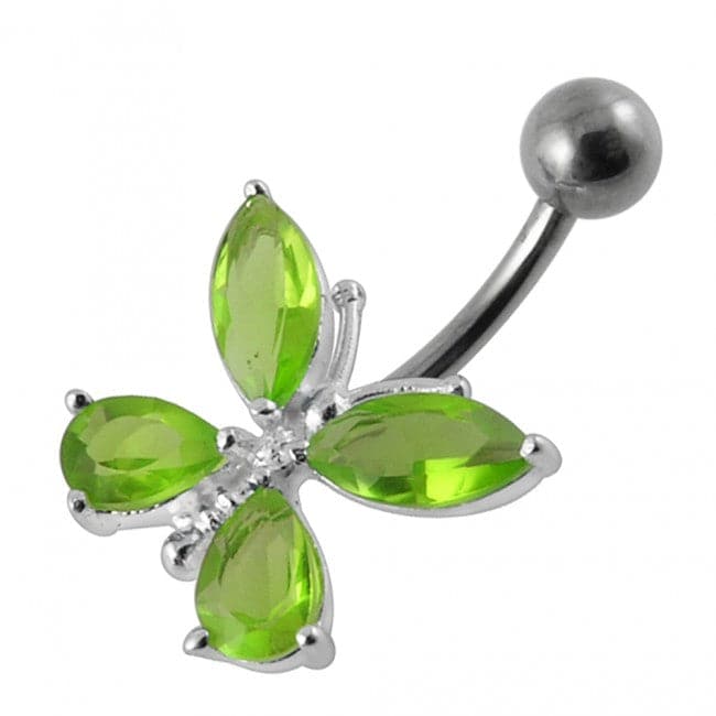 925 Sterling Silver Fancy Jewelled Butterfly Navel Ring