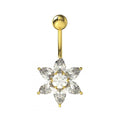 925 Sterling Silver Yellow Gold Plated Clear Jewel Flower Navel Belly Bar