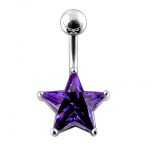 925 Sterling Silver Jewelled Star Non-Moving Belly Ring