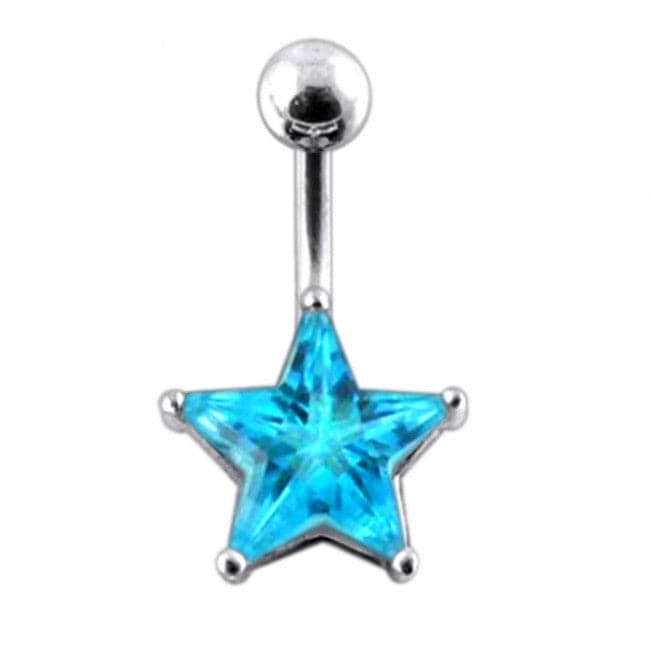 925 Sterling Silver Jewelled Star Non-Moving Belly Ring