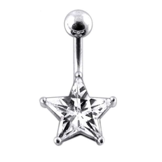 925 Sterling Silver Jewelled Star Non-Moving Belly Ring