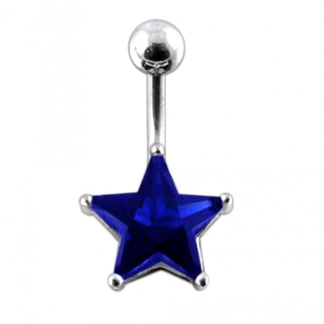925 Sterling Silver Jewelled Star Non-Moving Belly Ring