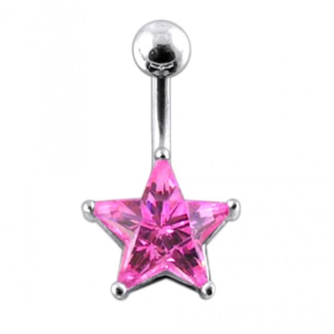 925 Sterling Silver Jewelled Star Non-Moving Belly Ring