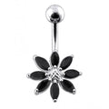 925 Sterling Silver Jewelled Flower With SS Curved Bar Belly Ring