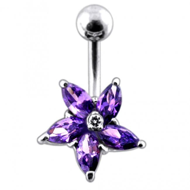 925 Sterling Silver Jewelled Flower Non-Moving Belly Ring