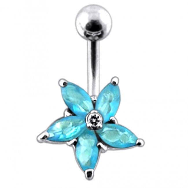 925 Sterling Silver Jewelled Flower Non-Moving Belly Ring