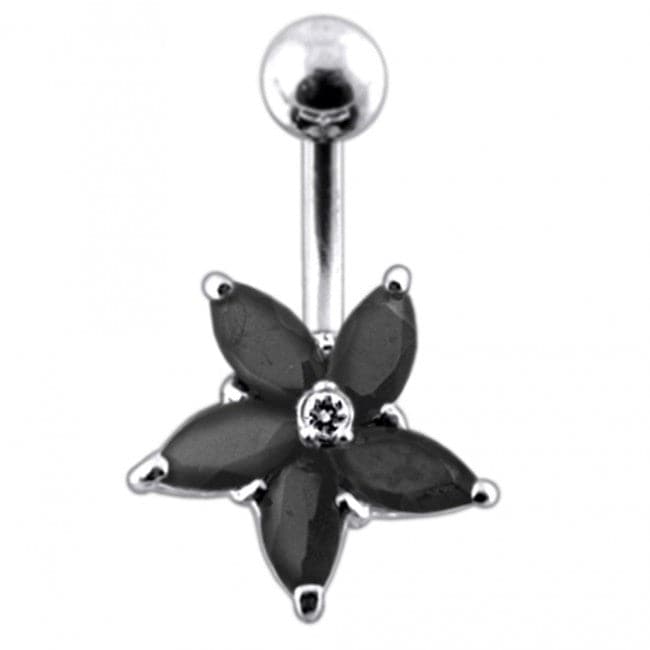 925 Sterling Silver Jewelled Flower Non-Moving Belly Ring