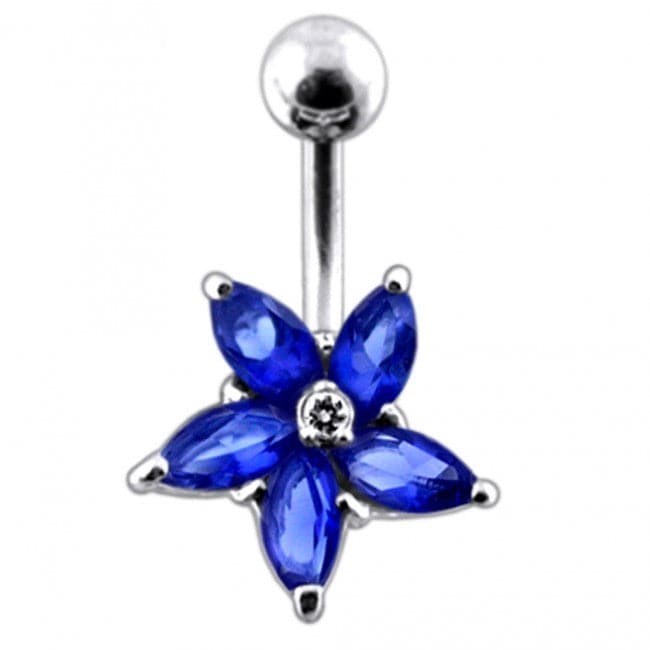925 Sterling Silver Jewelled Flower Non-Moving Belly Ring