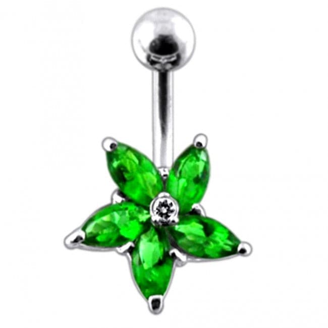 925 Sterling Silver Jewelled Flower Non-Moving Belly Ring