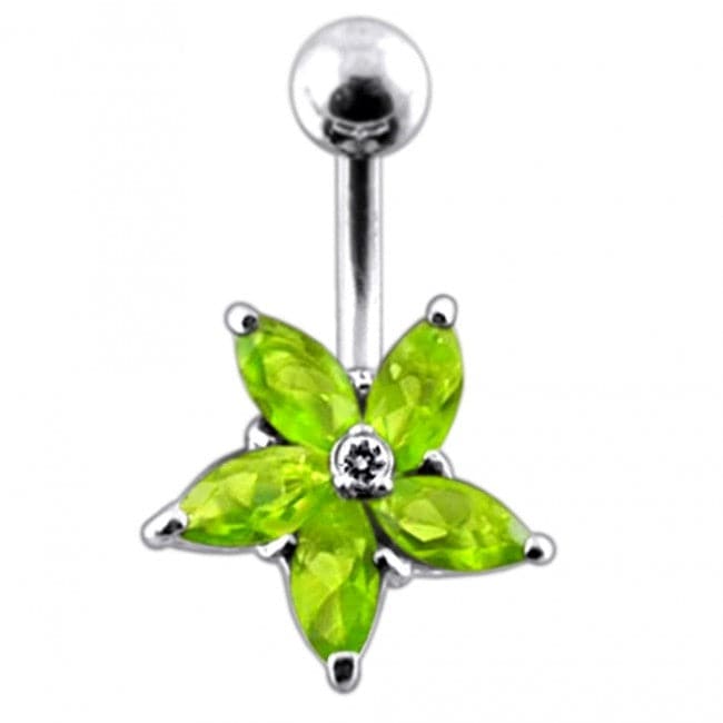 925 Sterling Silver Jewelled Flower Non-Moving Belly Ring