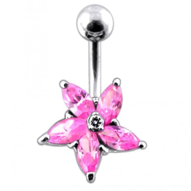 925 Sterling Silver Jewelled Flower Non-Moving Belly Ring