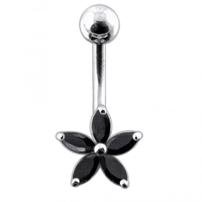 925 Sterling Silver Single Colour Jewelled Flower With SS Curved Banana Belly Ring