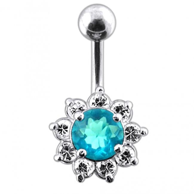 925 Sterling Silver Jewelled Flower Non-Moving Belly Ring