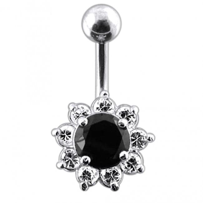 925 Sterling Silver Jewelled Flower Non-Moving Belly Ring