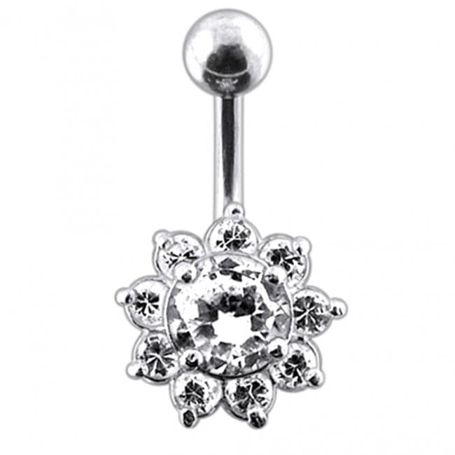 925 Sterling Silver Jewelled Flower Non-Moving Belly Ring