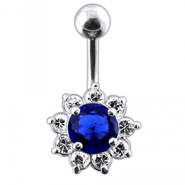 925 Sterling Silver Jewelled Flower Non-Moving Belly Ring