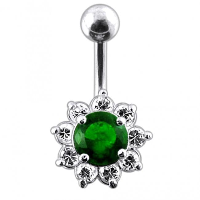 925 Sterling Silver Jewelled Flower Non-Moving Belly Ring