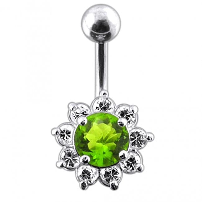 925 Sterling Silver Jewelled Flower Non-Moving Belly Ring