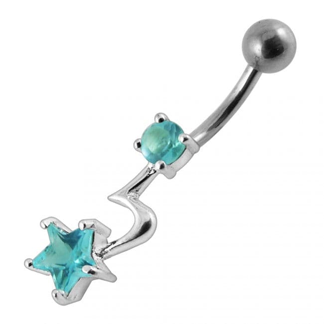925 Sterling Silver Jewelled Star With Tail Non-Dangle Belly Ring