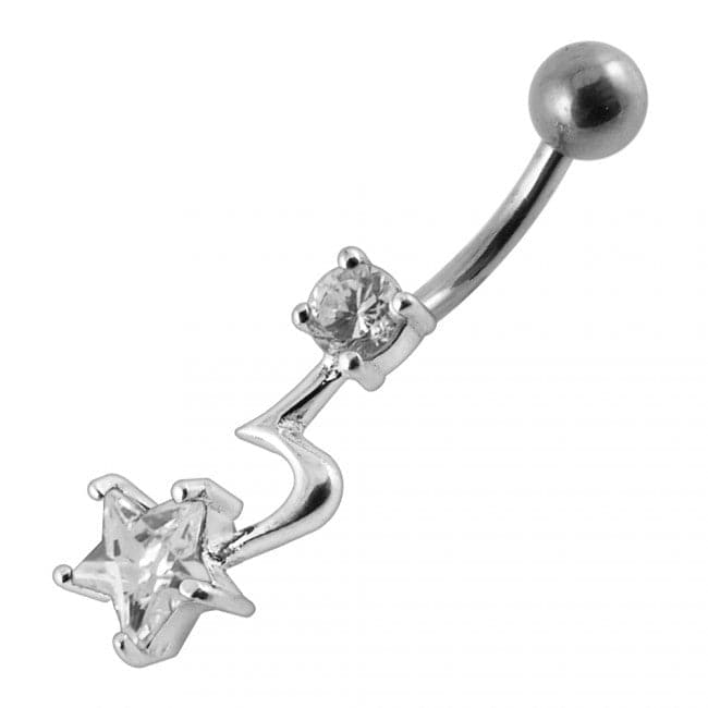 925 Sterling Silver Jewelled Star With Tail Non-Dangle Belly Ring
