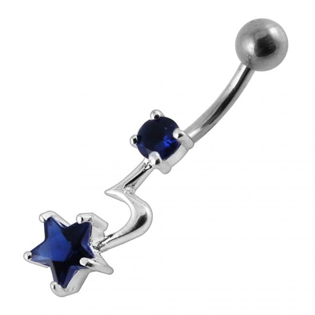 925 Sterling Silver Jewelled Star With Tail Non-Dangle Belly Ring