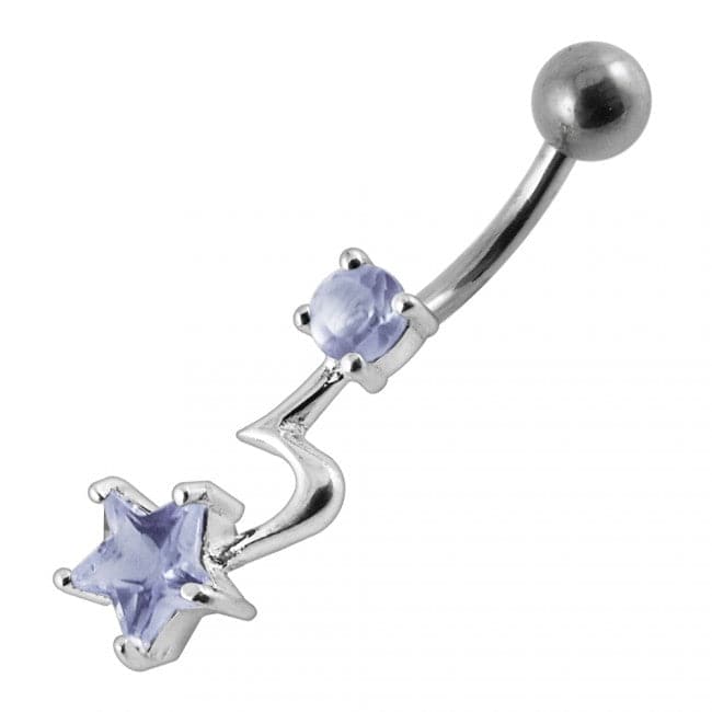 925 Sterling Silver Jewelled Star With Tail Non-Dangle Belly Ring