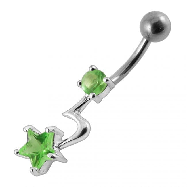 925 Sterling Silver Jewelled Star With Tail Non-Dangle Belly Ring