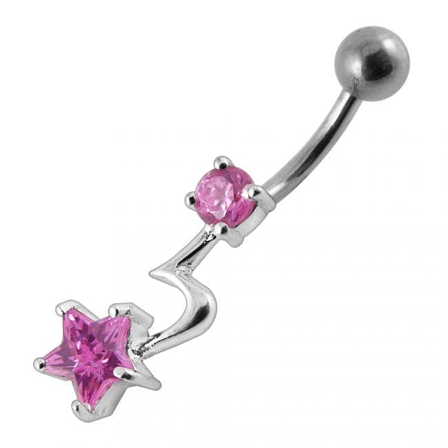 925 Sterling Silver Jewelled Star With Tail Non-Dangle Belly Ring