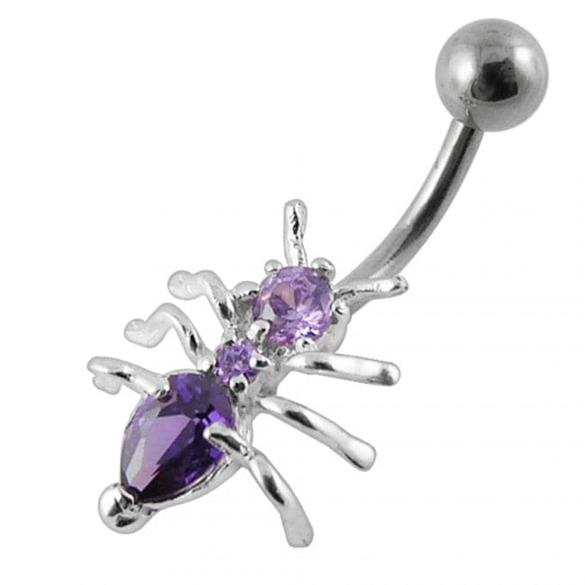 925 Sterling Silver Jewelled Ant Non-Moving Belly Ring