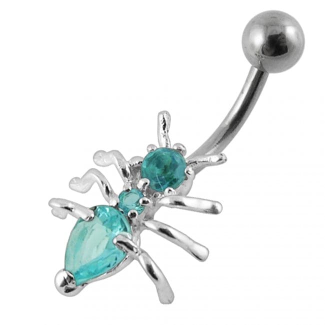 925 Sterling Silver Jewelled Ant Non-Moving Belly Ring
