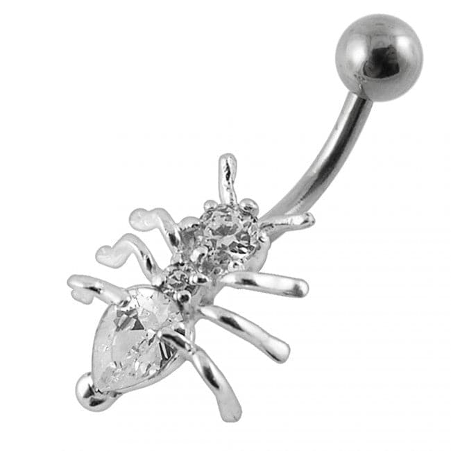 925 Sterling Silver Jewelled Ant Non-Moving Belly Ring