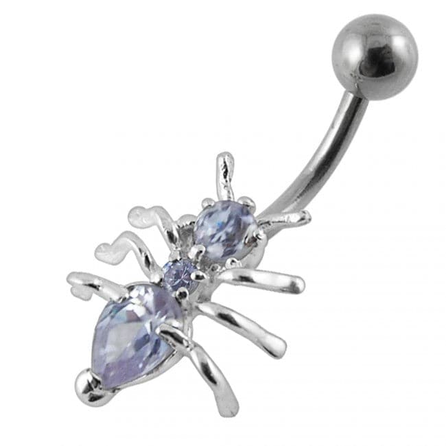 925 Sterling Silver Jewelled Ant Non-Moving Belly Ring