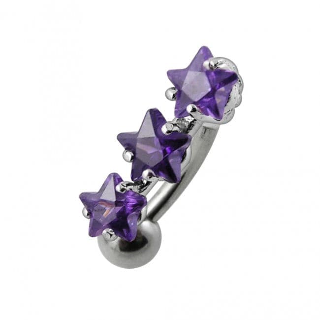 925 Sterling Silver Jewelled Triple Star Non-Moving Belly Ring