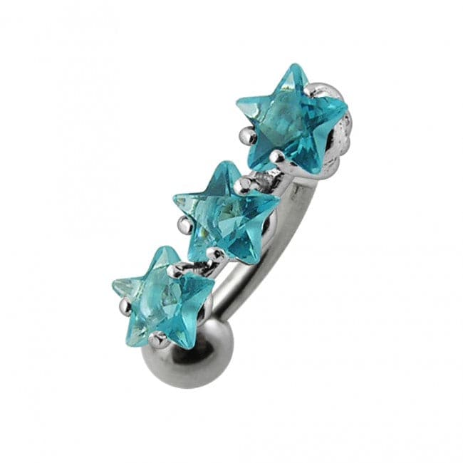 925 Sterling Silver Jewelled Triple Star Non-Moving Belly Ring