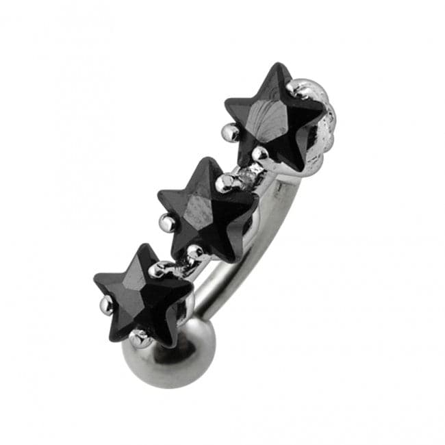 925 Sterling Silver Jewelled Triple Star Non-Moving Belly Ring