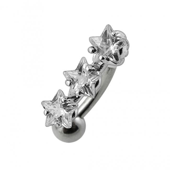 925 Sterling Silver Jewelled Triple Star Non-Moving Belly Ring