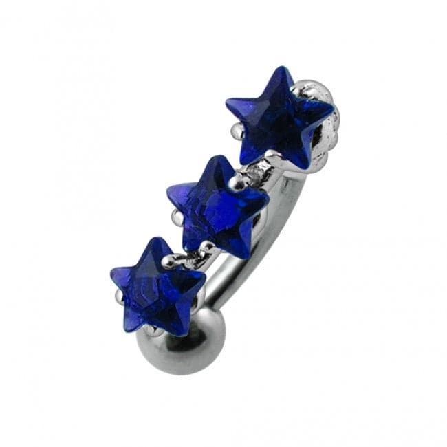 925 Sterling Silver Jewelled Triple Star Non-Moving Belly Ring