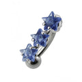 925 Sterling Silver Jewelled Triple Star Non-Moving Belly Ring